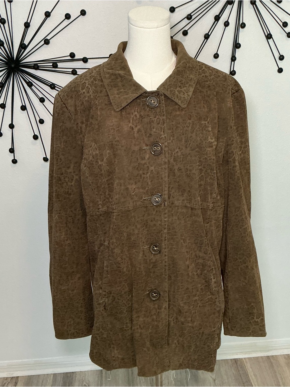 Birch Hill Brown Faux Suede Leopard Print Jacket Size XL Vintage Y2K